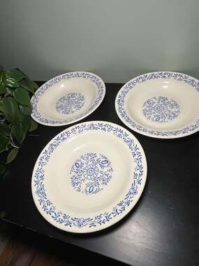 Oxford 5840 Blue Floral Rimmed Soup Bowls Set of 3